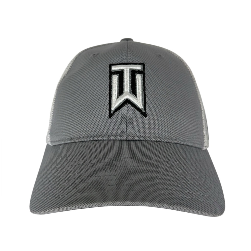 Nike Tiger Woods Collection M / L Mesh Stretch Hat Flex Fit Gray White Fitted